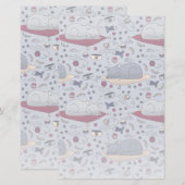 Cute & Cozy Sleepy Cat Dreams Patroon Briefpapier (Voorkant / Achterkant)