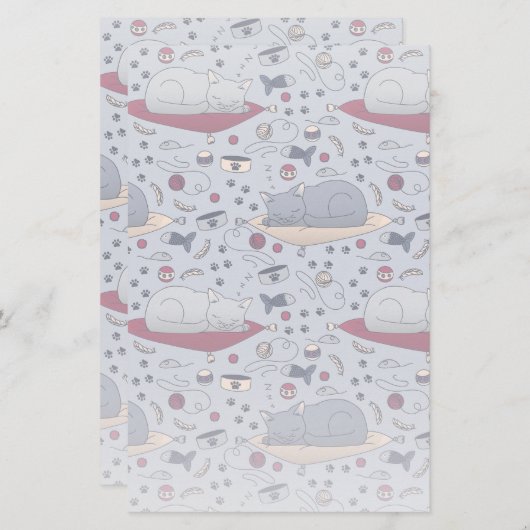 Cute & Cozy Sleepy Cat Dreams Patroon Briefpapier (Voorkant / Achterkant)