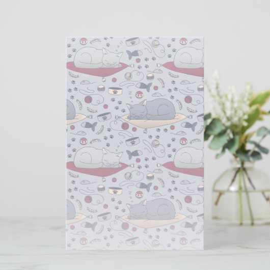 Cute & Cozy Sleepy Cat Dreams Patroon Briefpapier (Staand voorkant)