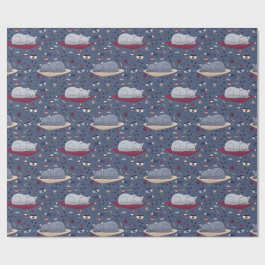 Cute & Cozy Sleepy Cat Dreams Patroon Cadeaupapier (Vlak)