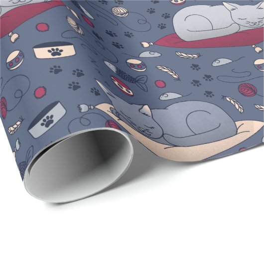 Cute & Cozy Sleepy Cat Dreams Patroon Cadeaupapier (Rol Hoek)