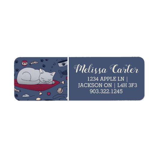 Cute & Cozy Sleepy Cat Dreams Patroon Etiket (Voorkant)