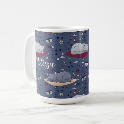 Cute & Cozy Sleepy Cat Dreams Patroon Koffiemok (Voorkant links)