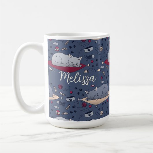 Cute & Cozy Sleepy Cat Dreams Patroon Koffiemok (Links)