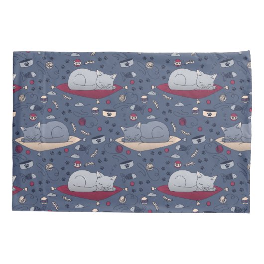 Cute & Cozy Sleepy Cat Dreams Patroon Kussensloop (Achterkant)