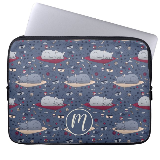 Cute & Cozy Sleepy Cat Dreams Patroon Laptop Sleeve (Voorkant)