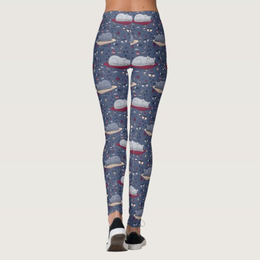 Cute & Cozy Sleepy Cat Dreams Patroon Leggings (Achterkant)