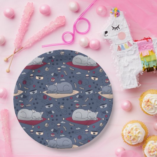 Cute & Cozy Sleepy Cat Dreams Patroon Papieren Bordje (Feest)
