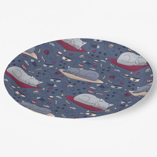 Cute & Cozy Sleepy Cat Dreams Patroon Papieren Bordje (Gekanteld)