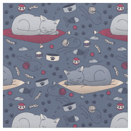 Cute & Cozy Sleepy Cat Dreams Patroon Stof