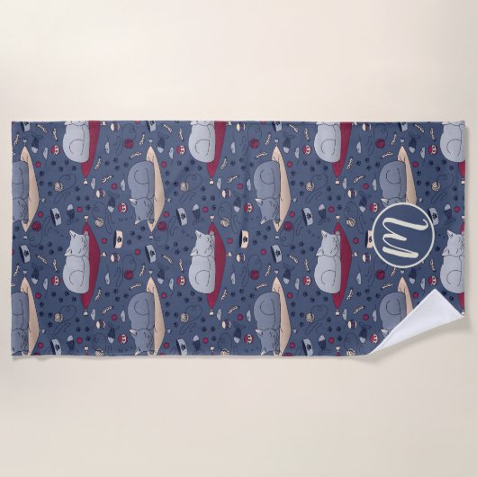 Cute & Cozy Sleepy Cat Dreams Patroon Strandlaken (Voorkant)