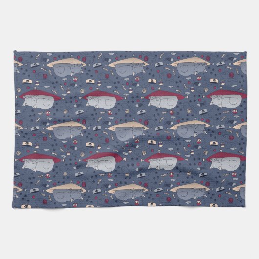 Cute & Cozy Sleepy Cat Dreams Patroon Theedoek (Horizontaal)