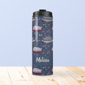 Cute & Cozy Sleepy Cat Dreams Patroon Thermosbeker