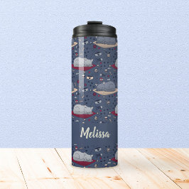 Cute & Cozy Sleepy Cat Dreams Patroon Thermosbeker