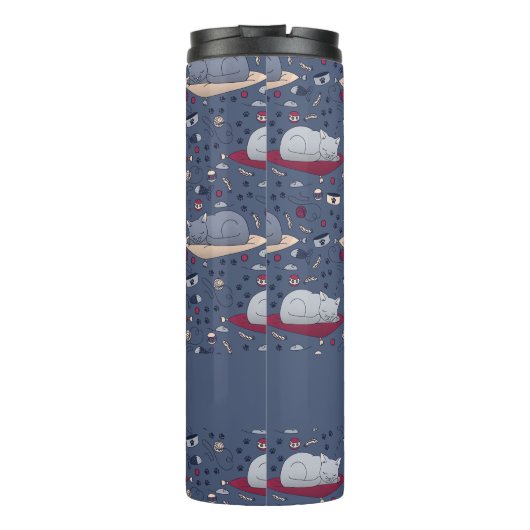 Cute & Cozy Sleepy Cat Dreams Patroon Thermosbeker (Achterkant)