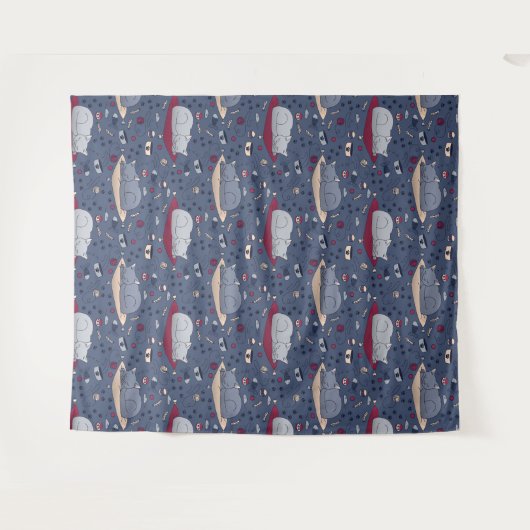 Cute & Cozy Sleepy Cat Dreams Patroon Wandkleed (Voorkant (horizontaal))