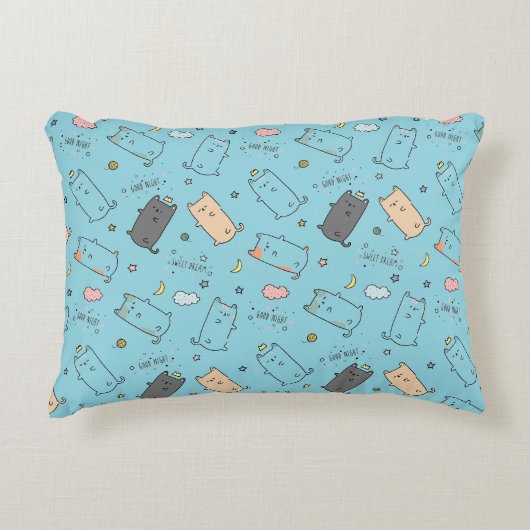 Cute & Cozy Sleepy Cat Dreams Pattern Accent Kussen (Voorkant)