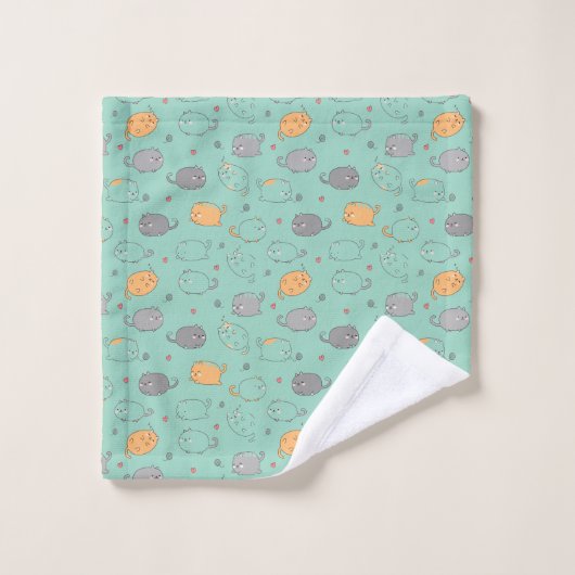 Cute & Cozy Sleepy Cat Dreams Pattern Bad Handdoek (Wasdoekje)
