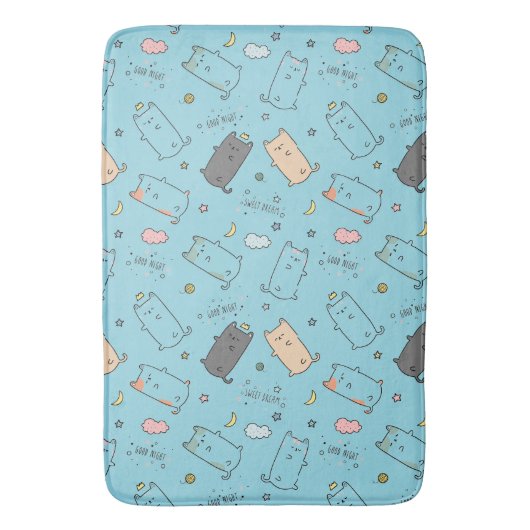 Cute & Cozy Sleepy Cat Dreams Pattern Badmat (Voorkant Verticaal)