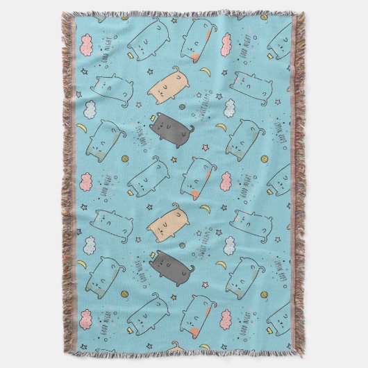 Cute & Cozy Sleepy Cat Dreams Pattern Deken (Voorkant Verticaal)