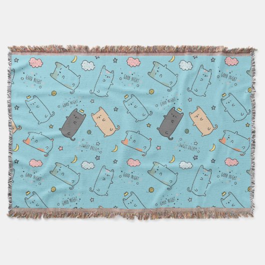 Cute & Cozy Sleepy Cat Dreams Pattern Deken (Voorkant)
