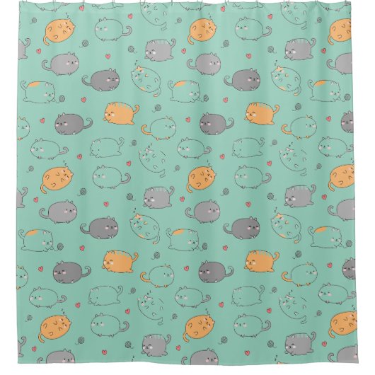 Cute & Cozy Sleepy Cat Dreams Pattern Douchegordijn (Voorkant)