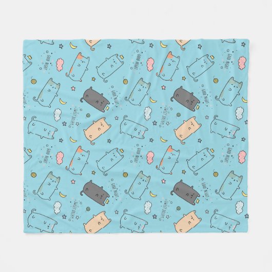 Cute & Cozy Sleepy Cat Dreams Pattern Fleece Deken (Voorkant (Horizontaal))
