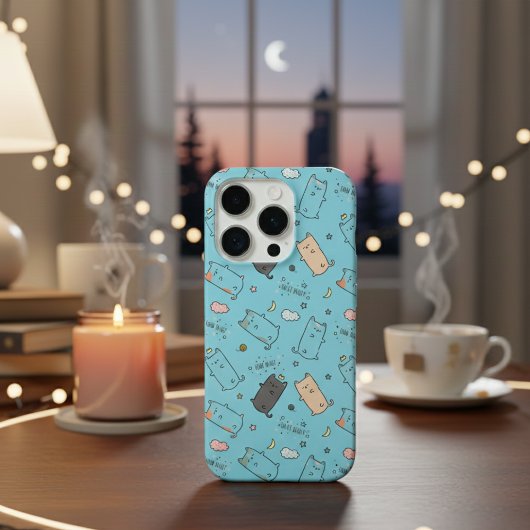 Cute & Cozy Sleepy Cat Dreams Pattern iPhone case Hoesje
