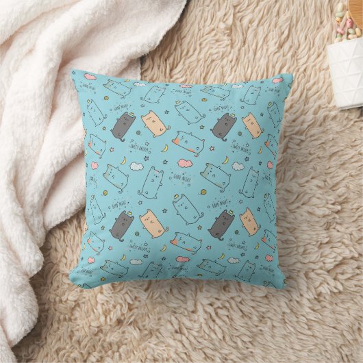 Cute & Cozy Sleepy Cat Dreams Pattern Kussen (Deken)