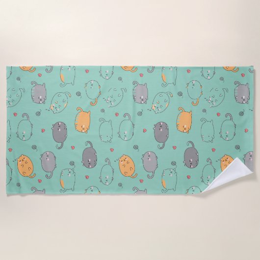 Cute & Cozy Sleepy Cat Dreams Pattern Strandlaken (Voorkant)