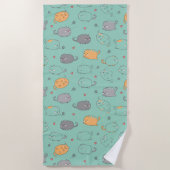 Cute & Cozy Sleepy Cat Dreams Pattern Strandlaken (Voorkant)