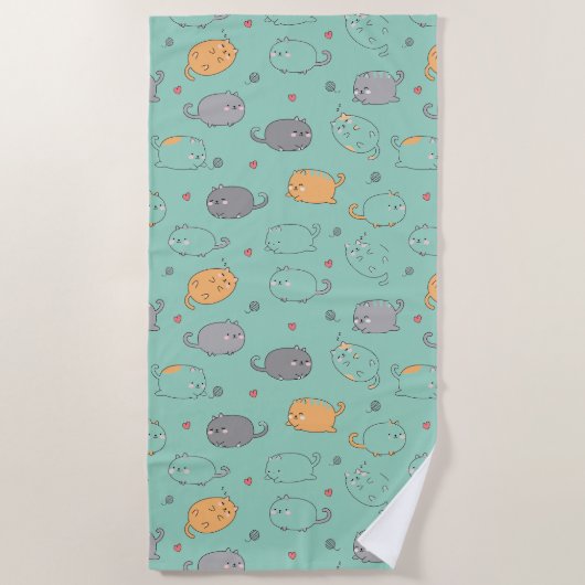 Cute & Cozy Sleepy Cat Dreams Pattern Strandlaken (Voorkant)