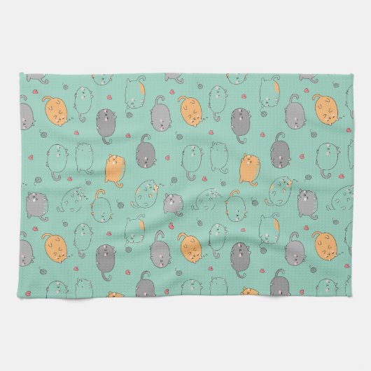 Cute & Cozy Sleepy Cat Dreams Pattern Theedoek (Horizontaal)