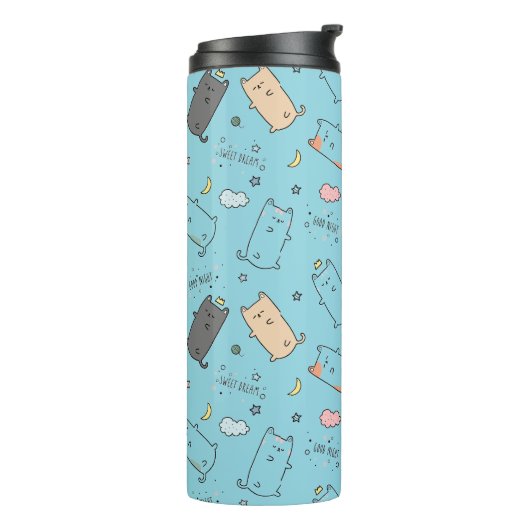 Cute & Cozy Sleepy Cat Dreams Pattern Thermosbeker (Gedraaid links)