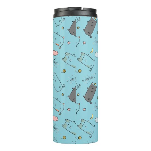 Cute & Cozy Sleepy Cat Dreams Pattern Thermosbeker (Achterkant)