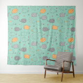 Cute & Cozy Sleepy Cat Dreams Pattern Wandkleed (In Situ (horizontaal))