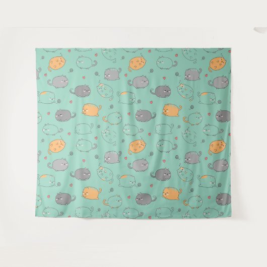 Cute & Cozy Sleepy Cat Dreams Pattern Wandkleed (Voorkant (horizontaal))