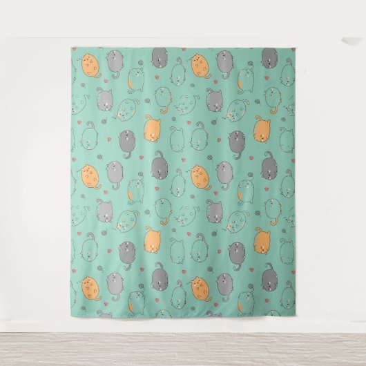 Cute & Cozy Sleepy Cat Dreams Pattern Wandkleed (Voorkant)