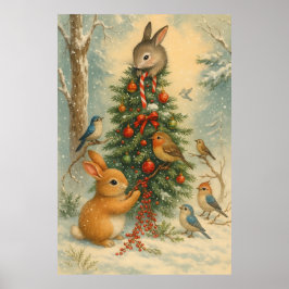 Cute cozy woodland christmas bunny festive  poster