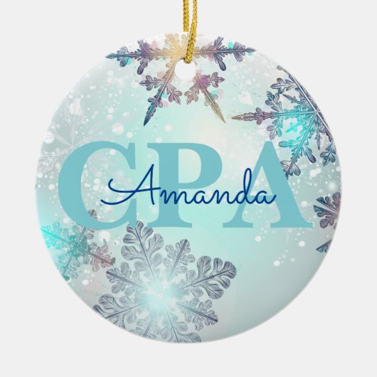 Cute CPA Ice Blue Snowflake Persoonlijke naam Keramisch Ornament (Voorkant)