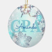 Cute CPA Ice Blue Snowflake Persoonlijke naam Keramisch Ornament (Links)