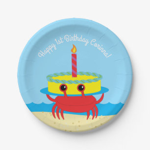Cute Crab Beach 1e verpartij Papieren Bordje