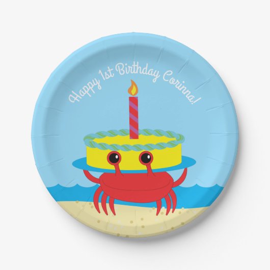 Cute Crab Beach 1e verpartij Papieren Bordje (Voorkant)