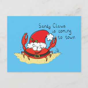 Cute Crab Kerstmis Funny Holiday Santa Cartoon Briefkaart