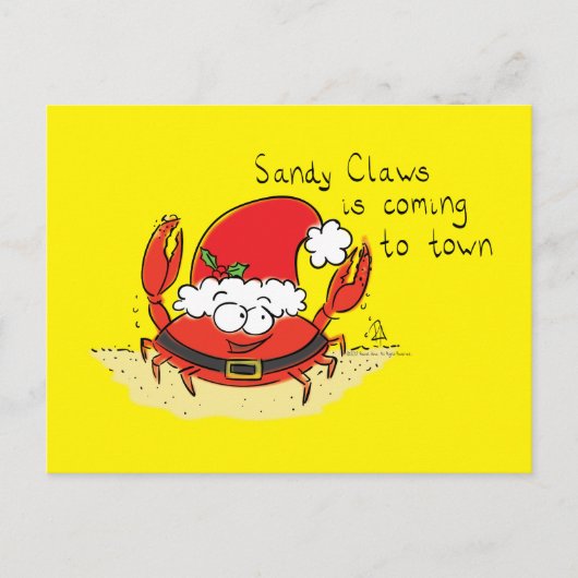 Cute Crab Kerstmis Funny Holiday Santa Cartoon Briefkaart (Voorkant)