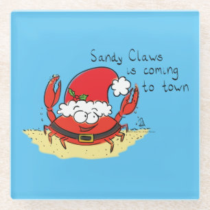 Cute Crab Kerstmis Funny Holiday Santa Cartoon Glazen Onderzetter