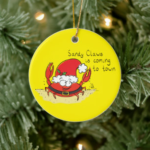 Cute Crab Kerstmis Funny Holiday Santa Cartoon Keramisch Ornament