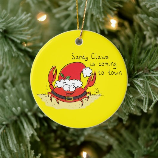 Cute Crab Kerstmis Funny Holiday Santa Cartoon Keramisch Ornament (Boom)