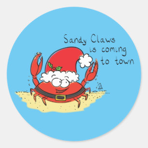 Cute Crab Kerstmis Funny Holiday Santa Cartoon Ronde Sticker