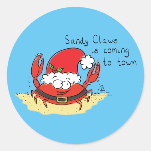 Cute Crab Kerstmis Funny Holiday Santa Cartoon Ronde Sticker (Voorkant)